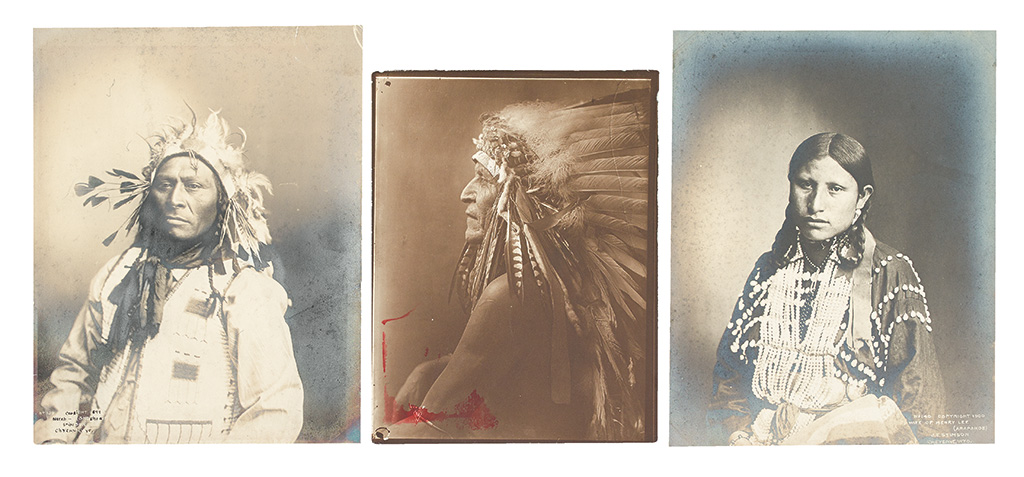 (AMERICAN INDIANS--PHOTOGRAPHS.) Group of 3 portrait photographs by Stimson and Throssel.